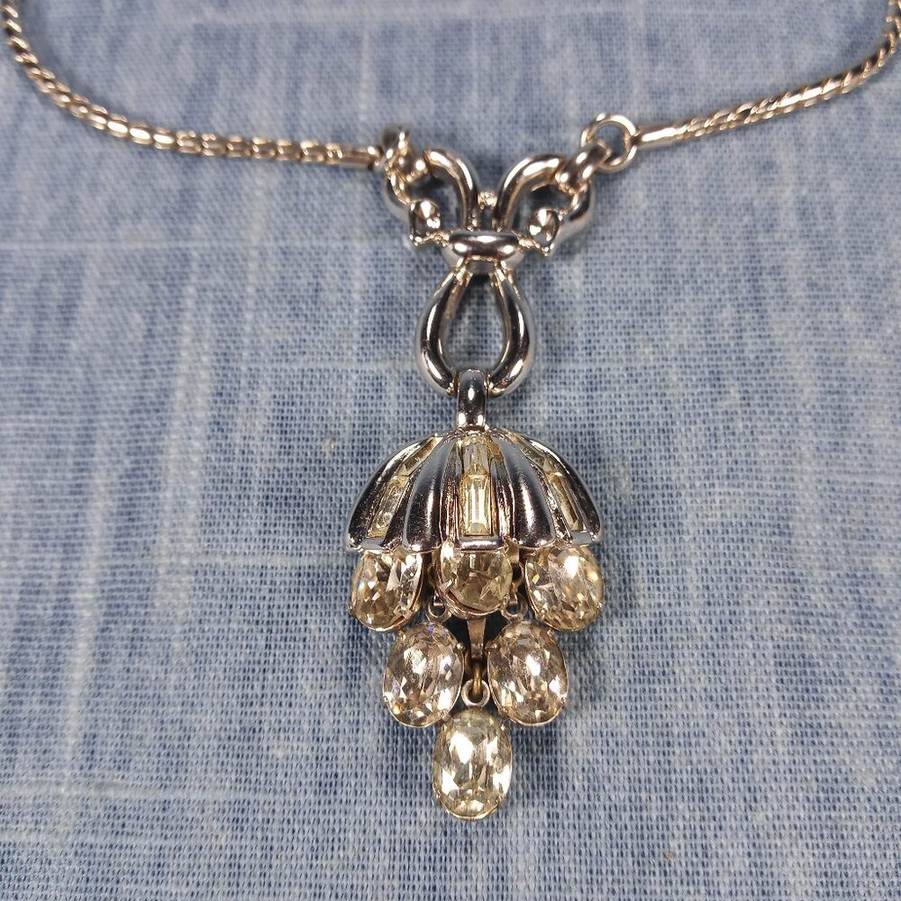 1960s Vintage Necklace: Classic Umbrella Design and Clear Rhinestones by Trifari